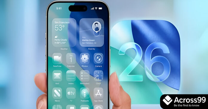 Apple iOS 26 Liquid Glass design on iPhone screen