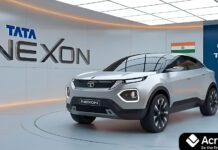 Nexon 2025 Update – Dark Edition, ADAS और नए फीचर्स की जानकारी Tata Nexon 2025 front view with LED headlamps