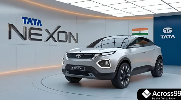 Nexon 2025 Update – Dark Edition, ADAS और नए फीचर्स की जानकारी Tata Nexon 2025 front view with LED headlamps