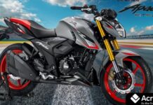 TVS Apache RTR 200 4V 2025 लॉन्च – इंजन, फीचर्स और कीमत की पूरी जानकारी TVS Apache RTR 200 4V 2025 side view with new graphics