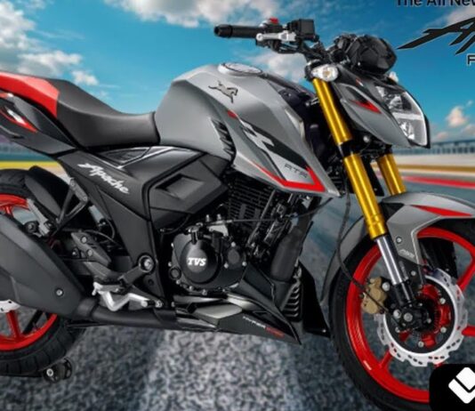 TVS Apache RTR 200 4V 2025 लॉन्च – इंजन, फीचर्स और कीमत की पूरी जानकारी TVS Apache RTR 200 4V 2025 side view with new graphics