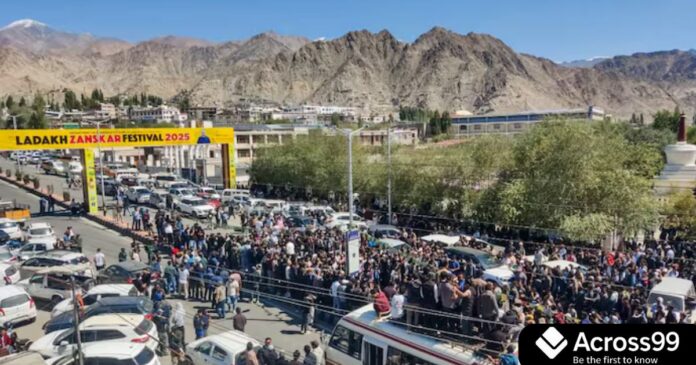 Ladakh Protest 2025: Youths clashing with police during demonstrations.