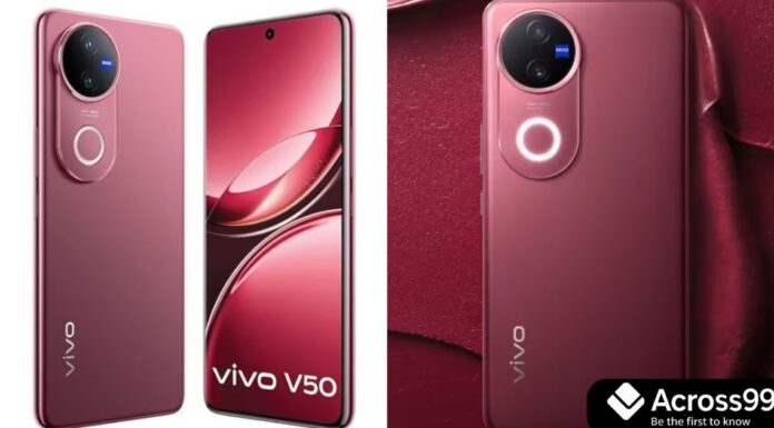 Vivo V50 5G: 6,000mAh बैटरी, Snapdragon चिप और 50MP सेल्फी कैमरे के साथ धांसू स्मार्टफोन Vivo V50 5G front view with curved AMOLED display