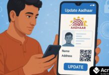 E-Aadhaar App Update: स्मार्टफोन से नाम, पता और मोबाइल अपडेट E-Aadhaar mobile app interface showing user updating Aadhaar details.