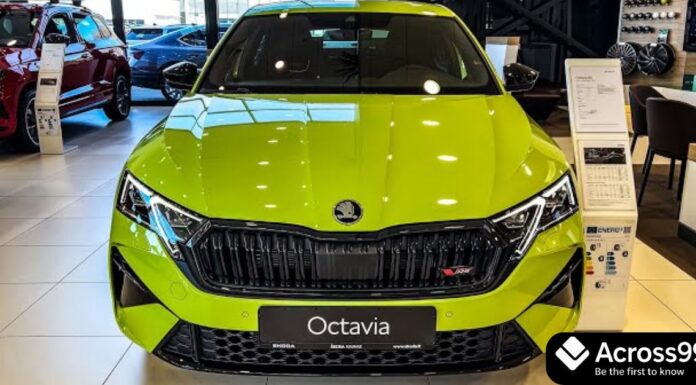 Skoda Octavia RS 2025 भारत लॉन्च: पूरी जानकारी, फीचर्स और स्पेसिफिकेशन Skoda Octavia RS 2025 in metallic red on a city road