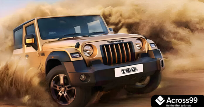 Mahindra Thar 2025 Facelift front view in red color