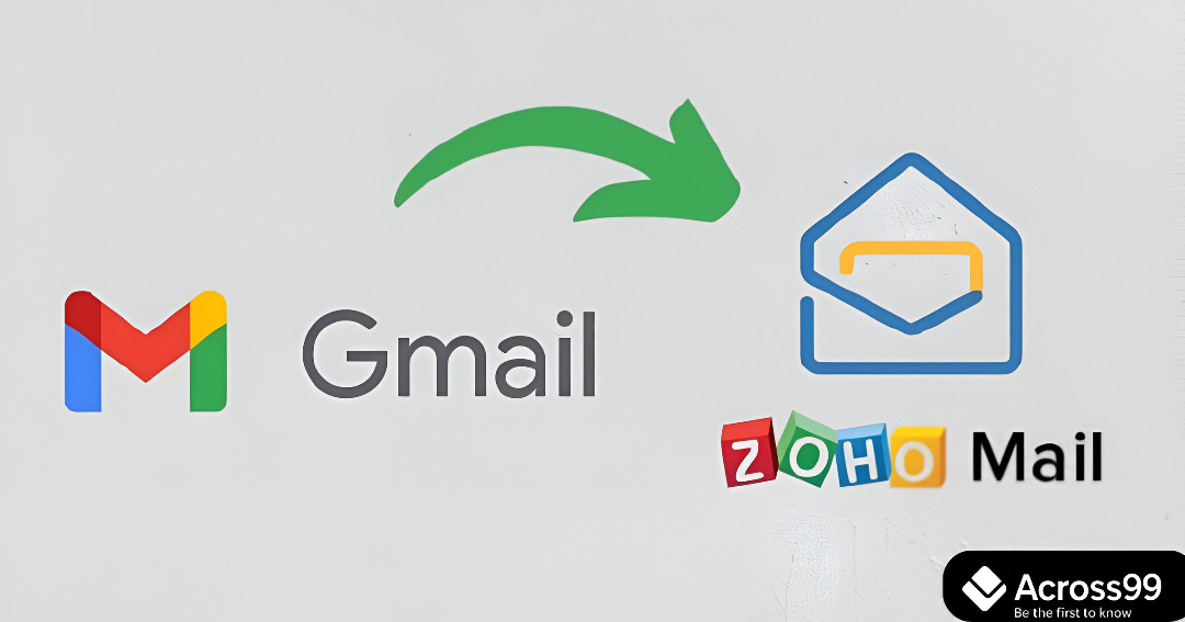 Zoho Mail app showing emails and contacts