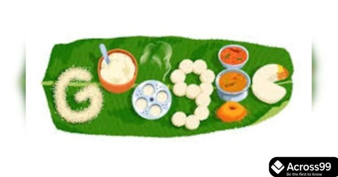 Google Doodle featuring Idli, Sambar, and Chutney on a banana leaf