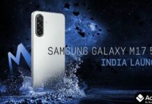 Samsung Galaxy M17 5G लॉन्च: 50MP कैमरा, 5000mAh बैटरी और दमदार फीचर्स के साथ Samsung Galaxy M17 5G front view with display on