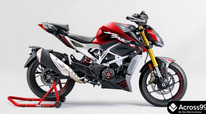 TVS Apache RTX 300 का आज भारत में लॉन्च, मिलेगा नया 299cc इंजन और एडवेंचर लुक TVS Apache RTX 300 adventure bike side view