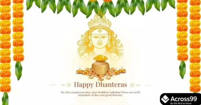 Dhanteras Puja Vidhi 2025 – Goddess Lakshmi, Kuber Dev, and Lord Dhanvantari worship setup
