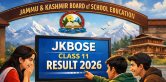 JKBOSE Class 11 Result 2026 जारी: Winter Zone Results घोषित, Check Time, Steps, Marksheet & Revaluation Details JKBOSE Class 11 Result 2026 announcement, students checking Winter Zone results online, happy students viewing marksheet on laptop