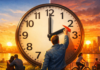 Daylight Saving Time Begins: Why Clocks Change and Should It End? Daylight Saving Time DST clock moving forward one hour with sunrise and sunset concept