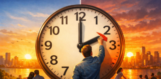 Daylight Saving Time Begins: Why Clocks Change and Should It End? Daylight Saving Time DST clock moving forward one hour with sunrise and sunset concept