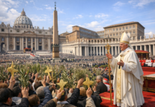 Vatican Palm Sunday 2026: Peace & Tribute to Pope Francis Pope Leo XIV leading Vatican Palm Sunday 2026 procession in St. Peter’s Square with worshippers holding palm branches