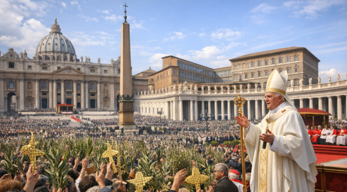 Vatican Palm Sunday 2026: Peace & Tribute to Pope Francis Pope Leo XIV leading Vatican Palm Sunday 2026 procession in St. Peter’s Square with worshippers holding palm branches