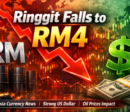 Ringgit Weakens Toward RM4 Amid Oil Shock, Fed Pressure and Geopolitical Tensions Ringgit vs US Dollar chart showing Malaysia currency falling to RM4 amid rising oil prices and strong US dollar impact
